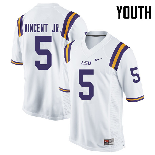 Youth #5 Kary Vincent Jr. LSU Tigers College Football Jerseys Sale-White - Click Image to Close